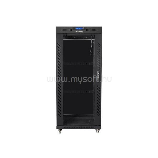 LANBERG FF01-6827-12BL 19" 27U SZÉL:600mm MÉLY:800mm MAG:1431mm lapraszerelt LCD üvegajtós fekete rack szekrény