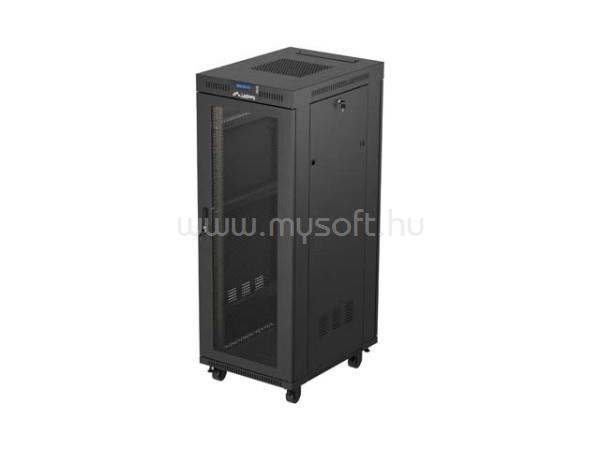LANBERG FF01-6832-23BL 19 32U SZÉL:600mm MÉLY:800mm MAG:1676mm lapraszerelt LCD hálós fémajtós fekete álló rack szekrény