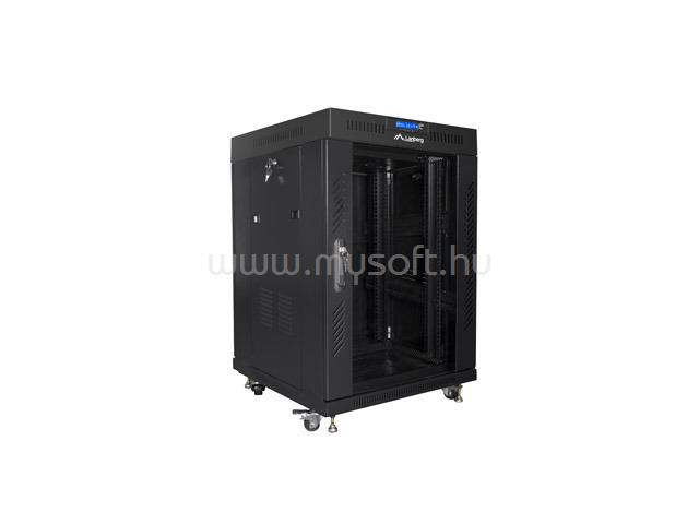 LANBERG free standing rack 19inch cabinet 15U 600x600 glass door LCD flat pack black