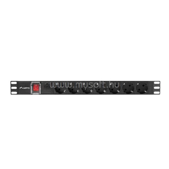 LANBERG PDU-07F-0200-BK 2m vezetékkel 19"/1U 7xSchuko aljzat Uni-Schuko csatlakozóvéggel elosztósor kapcsolóval (fekete)