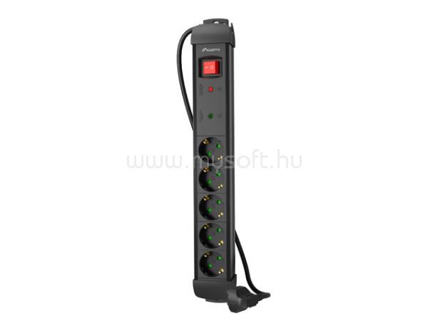 LANBERG SP1-05F-0500-BK 5x Schuko aljzat túlfeszültség ellen védett 5m kapcsolós fekete elosztósor