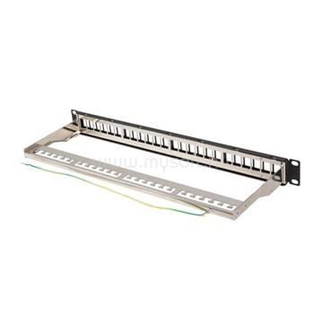 LANBERG Üres patch panel 24 port 1U 19" FTP, árnyékolt, tehermentesítővel, fekete