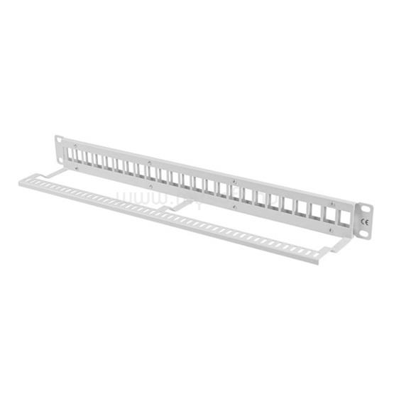 LANBERG Üres patch panel 24 port 1U 19" tehermentesítővel, szürke