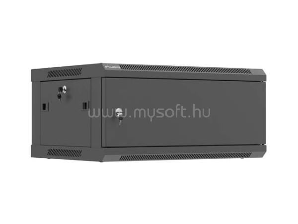 LANBERG WF01-6404-00B 19" 4U SZÉL:600mm MÉLY:450mm MAG:290mm lapraszerelt fémajtós fekete fali rack szekrény