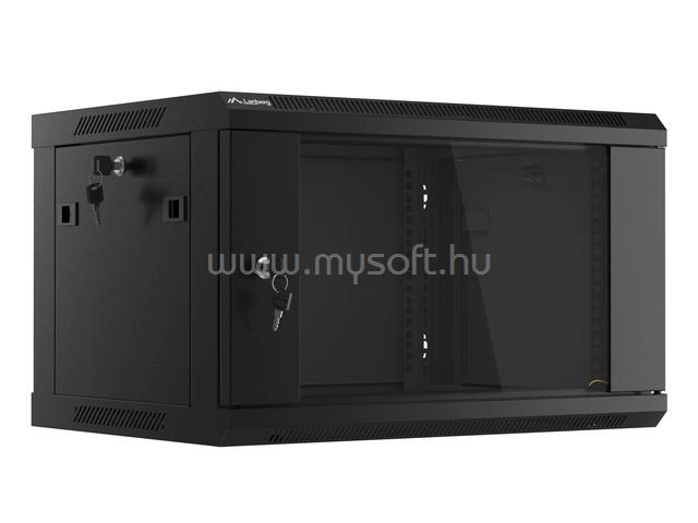 LANBERG WF01-6406-10B 19inch lapraszerelt fekete fali rack szekrény flat pack 6U/600x450mm