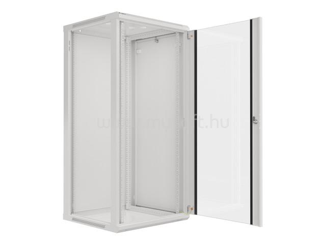 Lanberg 19" fali rack szekrény 27U/600X600 üvegajtó, lapraszerelt, szürke V2