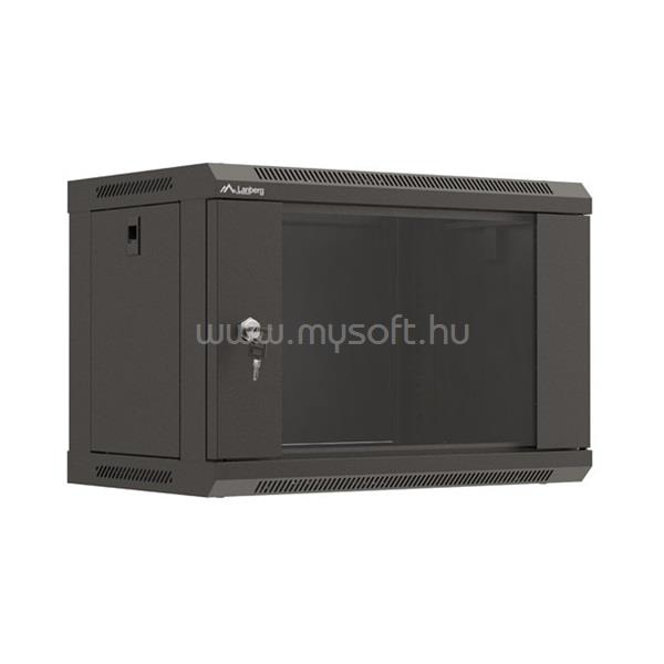 LANBERG WF03-5306-10B 19" 6U SZÉL:540mm MÉLY:350mm MAG:370mm lapraszerelt üvegajtós fekete fali rack szekrény
