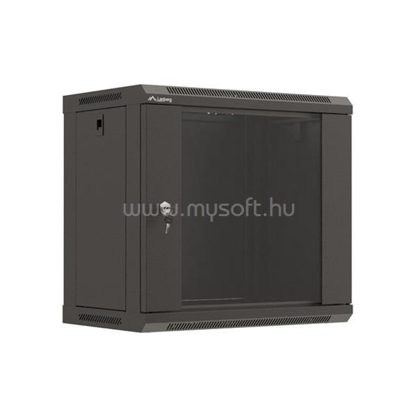 LANBERG WF03-5309-10B 19" 9U SZÉL:540mm MÉLY:350mm MAG:500mm lapraszerelt üvegajtós fekete fali rack szekrény