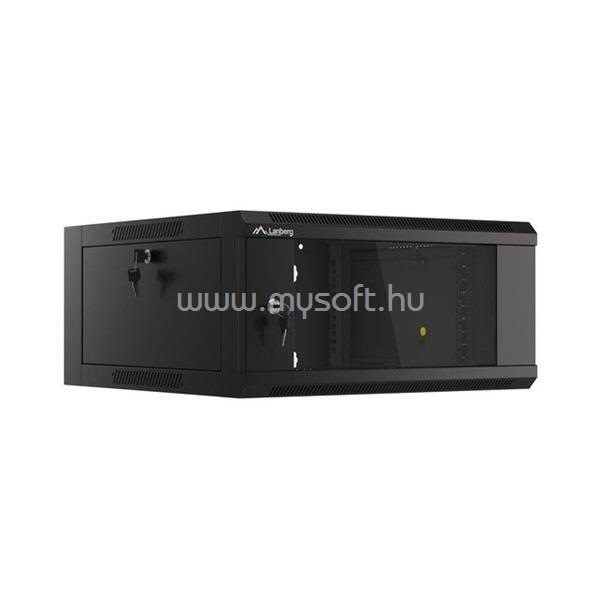 LANBERG WFFA-5604-10B 19" 4U SZÉL:570mm MÉLY:600mm MAG:277mm lapraszerelt üvegajtós fekete fali rack szekrény