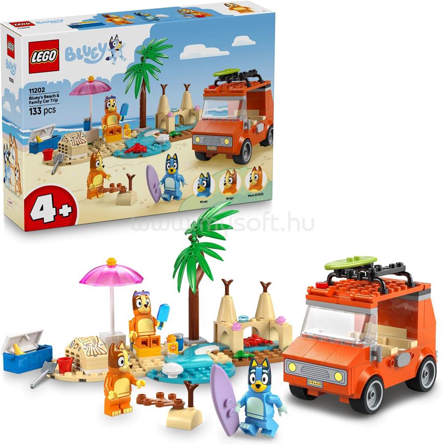 LEGO Bluey: Bluey és családja a tengerpartra utazik, építőkészlet óvodáskorú gyermekeknek 11202