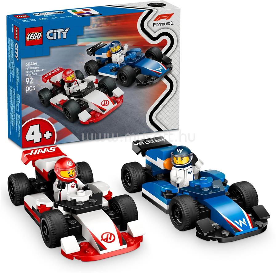 LEGO City F1-es Williams Racing és Haas F1 versenyautók, járműves játékszett 60464