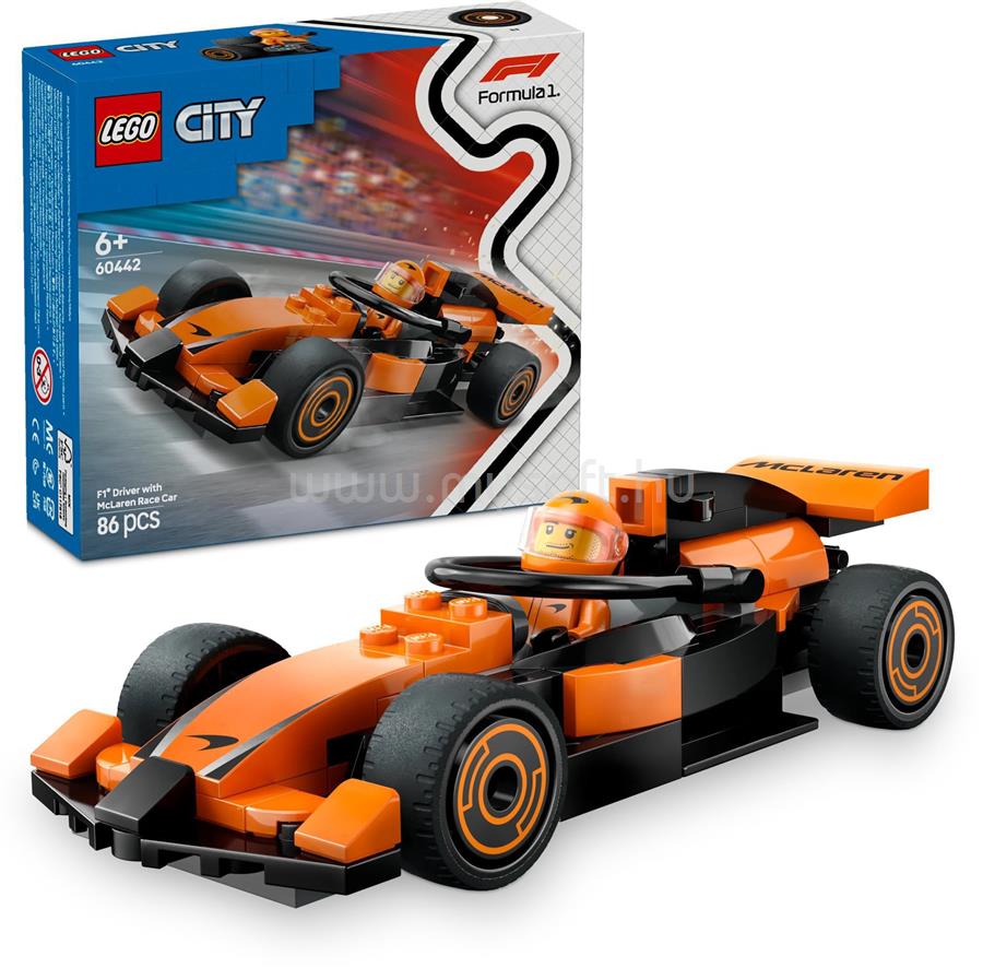LEGO City F1-es pilóta McLaren versenyautóval, minijárművet tartalmazó játékkészlet 60442