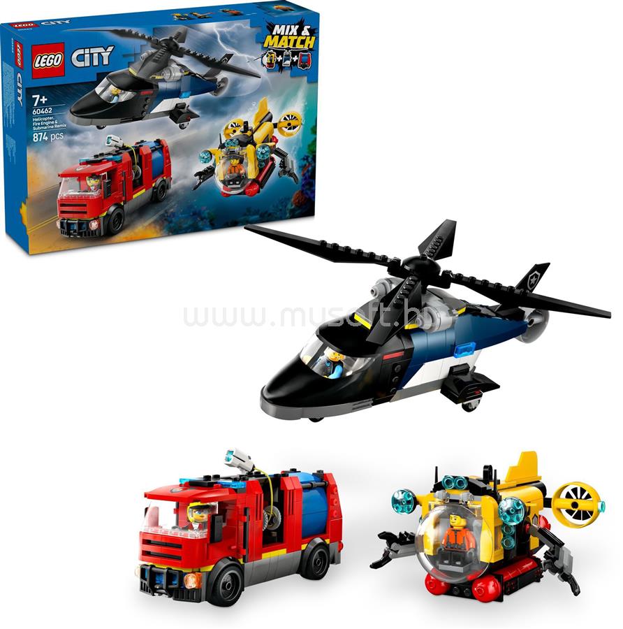 LEGO City Helikopter, tűzoltóautó és tengeralattjáró egy csomagban, játék építőkészlet 60462