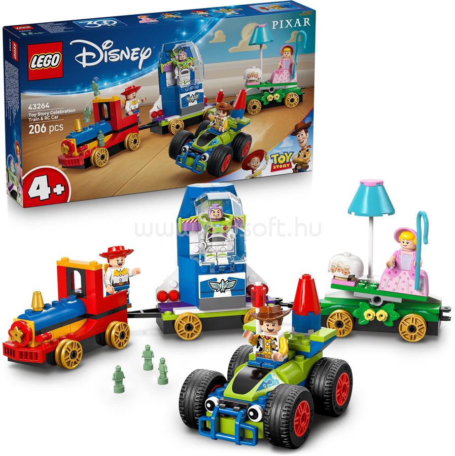 LEGO Disney és Pixar Toy Story ünnepi vonat és RC versenyautó, építőjáték-készlet 43264
