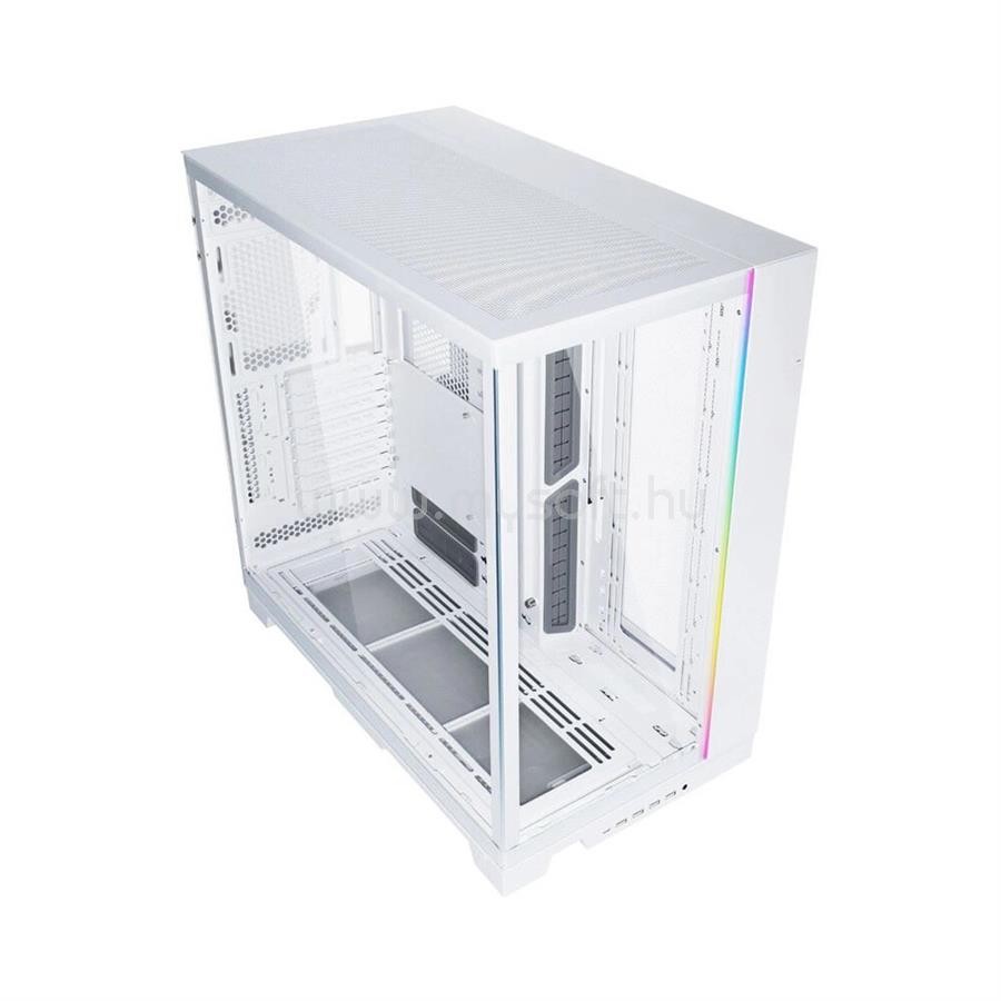 LIAN LI O11 Dynamic Evo XL számítógépház - E-ATX, edzett üveg, függőleges RGB fénysáv elöl, kétkamrás, fehér