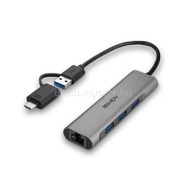 LINDY USB 3.2 Gen 1 Hub & Gigabit Ethernet Converter