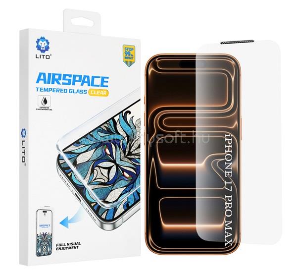 LITO iPhone 18 Pro Max / 17 Pro Max LITO Airspace Border képernyővédő üveg 3D, 9H, ÁTLÁTSZÓ