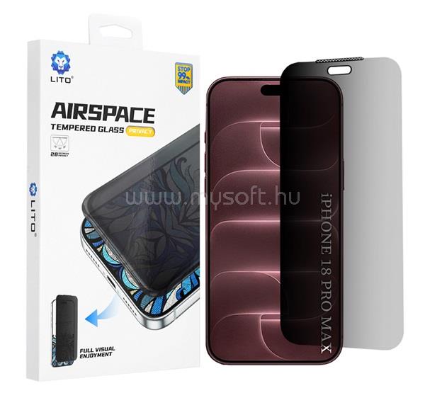 LITO iPhone 18 Pro Max / 17 Pro Max LITO Airspace Border képernyővédő üveg 3D, 9H, FEKETE