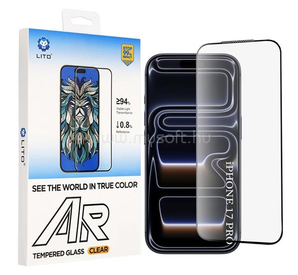 LITO iPhone 18 Pro / 17 Pro LITO AR SE képernyővédő üveg 2.5D, 9H, FEKETE