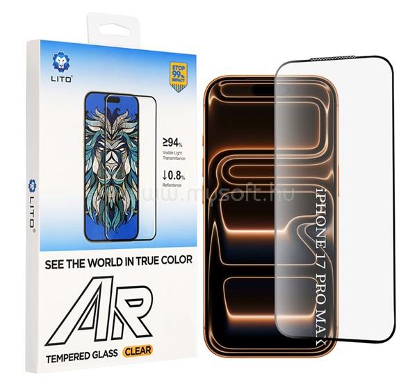 LITO iPhone 18 Pro Max / 17 Pro Max LITO AR SE képernyővédő üveg 2.5D, 9H, FEKETE