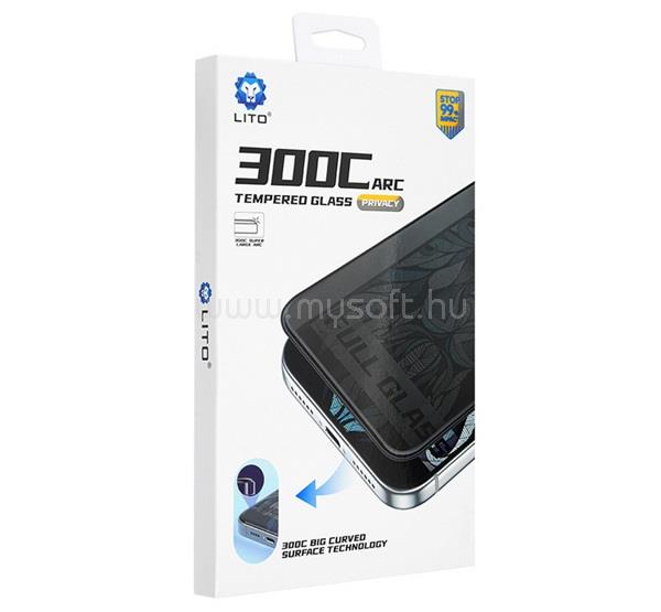 LITO iPhone 18 Pro Max / 17 Pro Max LITO D+ Max Privacy 300C képernyővédő üveg 3D, 9H, FEKETE