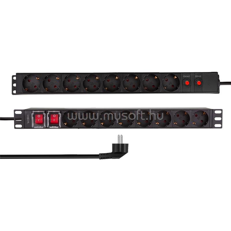 LOGILINK 19" PDU 16 utas német aljzat, túlterhelés elleni védelemmel és kapcsolóval