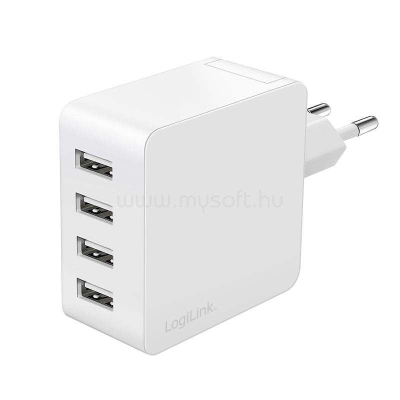 LOGILINK 4 portos USB fali töltő, 4x USB-A, 24 W (fehér)