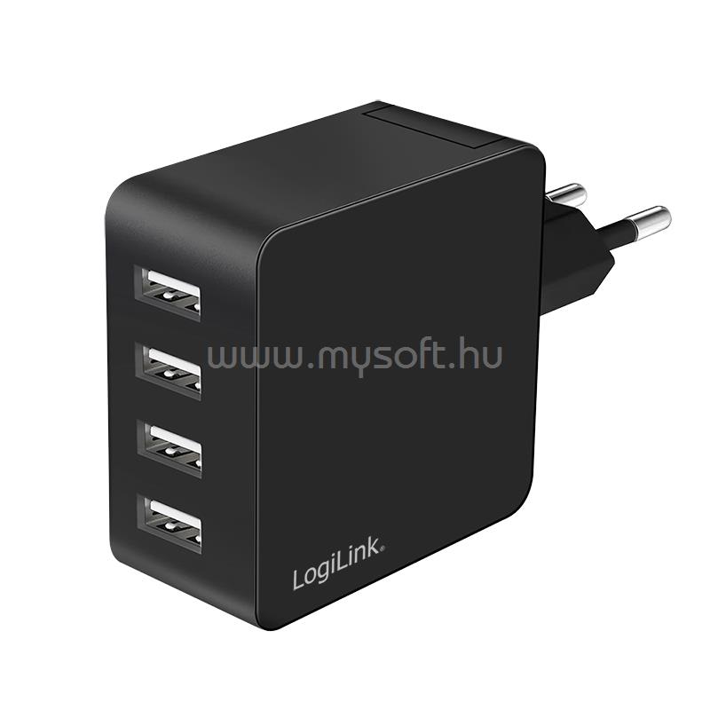 LOGILINK 4 portos USB fali töltő, 4x USB-A, 24 W (fekete)