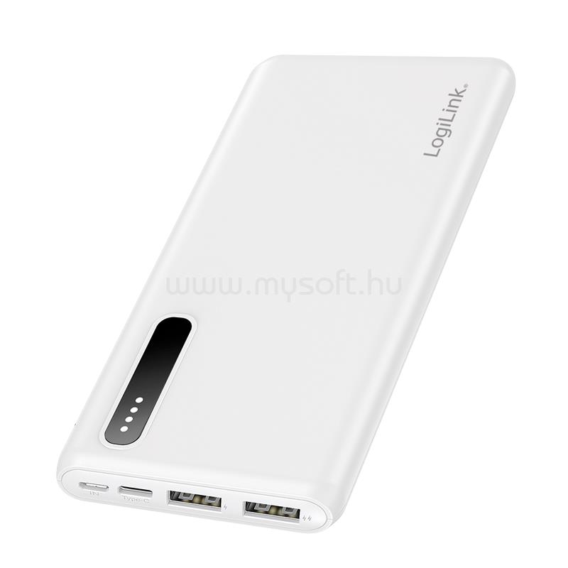 LOGILINK 8000 mAh powerbank, 2x USB-A, 2 az 1-ben kábel (fehér)