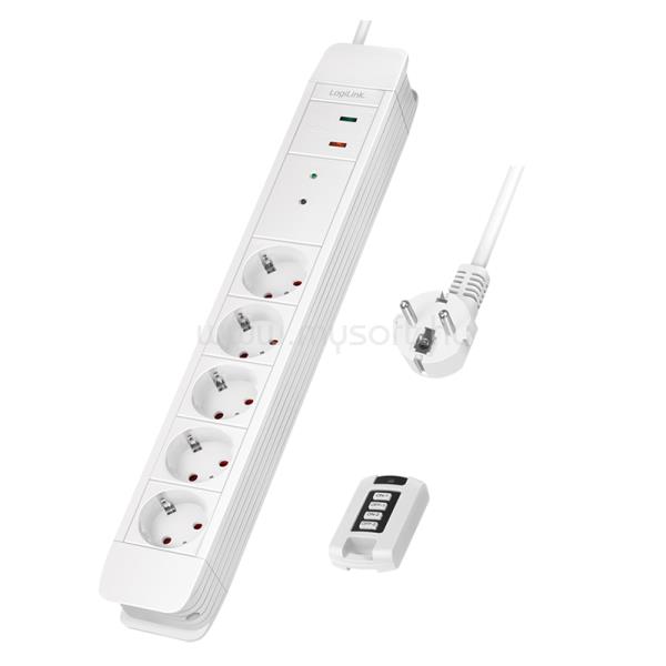 LOGILINK Aljzat 5-ös + távirányító 2, 5x CEE 7/3, 1,5 m, fehér