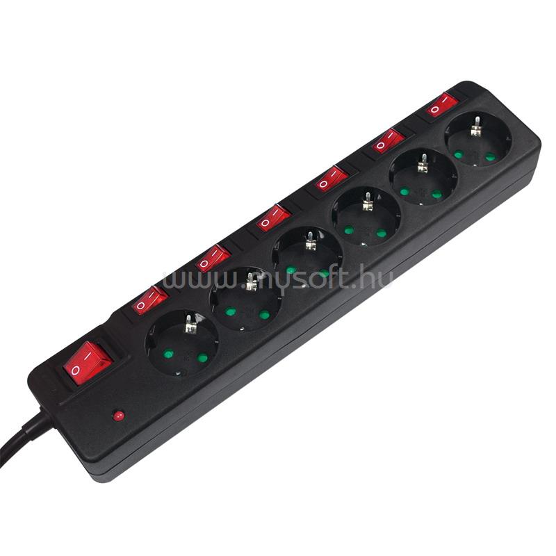 LOGILINK Aljzat 6-os + 7 kapcsoló, 6x CEE 7/3, 1,5 m, fekete