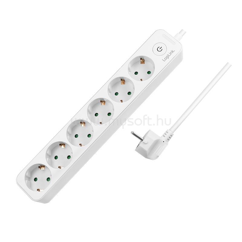 LOGILINK Aljzat 6-os + kapcsoló, 6x CEE 7/3, 1,5 m, fehér