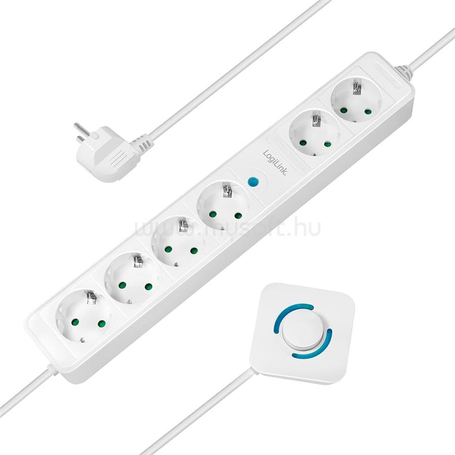 LOGILINK Aljzat 6-os, ebből 4 lábkapcsolóval, 6x CEE 7/3, 1,5 m (fehér)