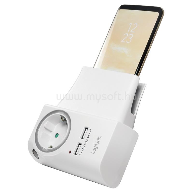 LOGILINK Aljzatadapter telefontartóval, 1x CEE 7/3 + 2x USB-A