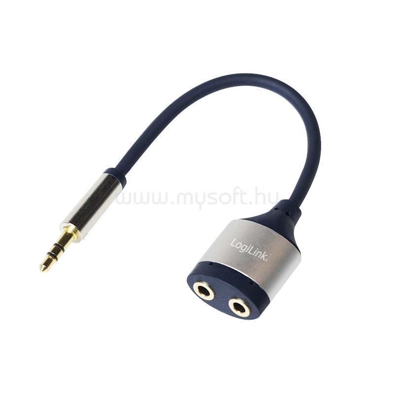 LOGILINK Audiokábel, 3,5 mm-es 3-Pin/M - 2x3,5 mm/F, fém, fekete/kék, 0,18 m
