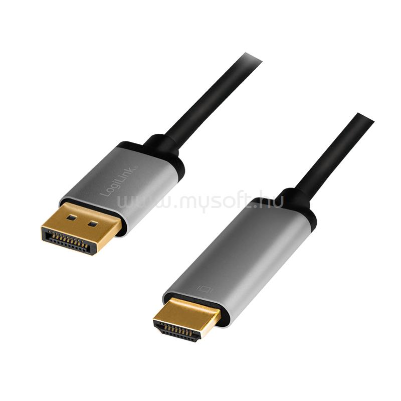 LOGILINK DisplayPort kábel, DP/M-HDMI A/M, 4K/60 Hz, alu, 2 m