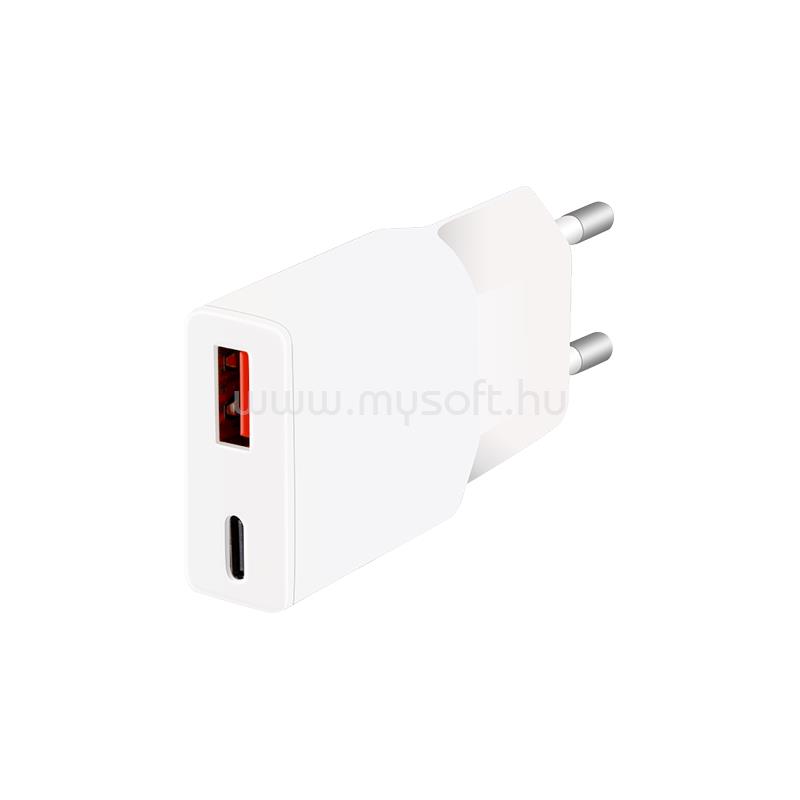 LOGILINK Dual-USB GaN töltő, 1x USB-C (PD), 1x USB-A (QC), 20 W (fehér)