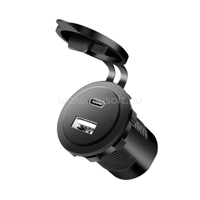 LOGILINK Dupla autós beépített töltőadapter, 1x USB-A, 1x USB-C, 60 W (fekete)