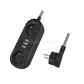 LOGILINK Elosztó 2-es, 2x CEE 7/3 + 3x USB-A, textil kábel, fekete LOGILINK_LPS262U small