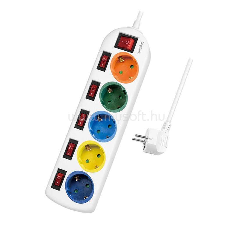 LOGILINK Elosztó 5-ös, 6 kapcsolóval, 5x CEE 7/3, többszínű