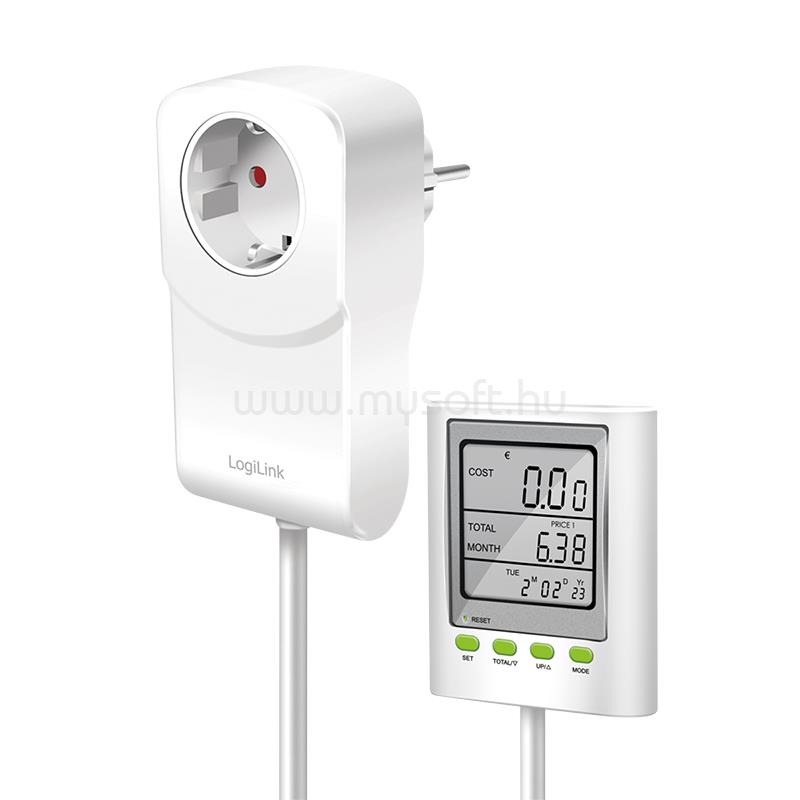 LOGILINK Energiaköltség mérő CO2 kibocsátás számítással és hosszabbító kábellel