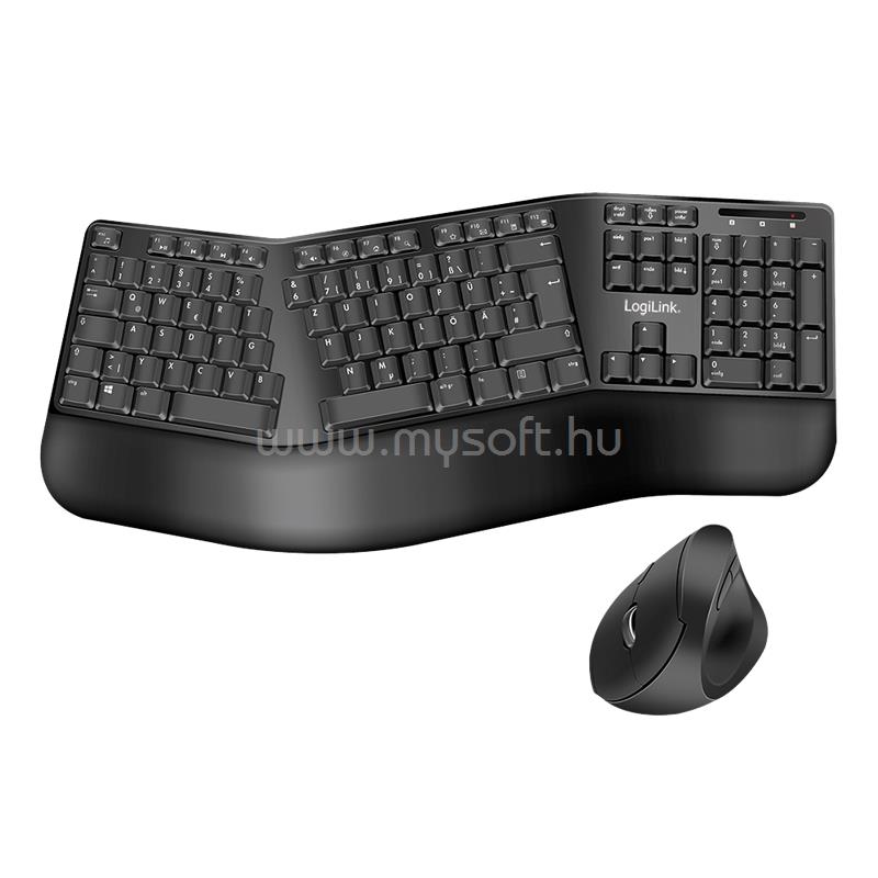 LOGILINK ergonomikus vezeték nélküli billentyűzet + egér német lokalizáció (fekete)
