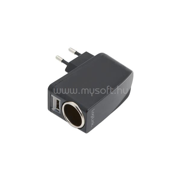 LOGILINK Hálózati töltő, USB port és szivargyújtó, 1000mA