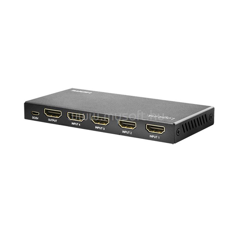 LOGILINK HDMI kapcsoló, 4x1 port, 4K/60 Hz, HDCP, HDR, CEC, RC