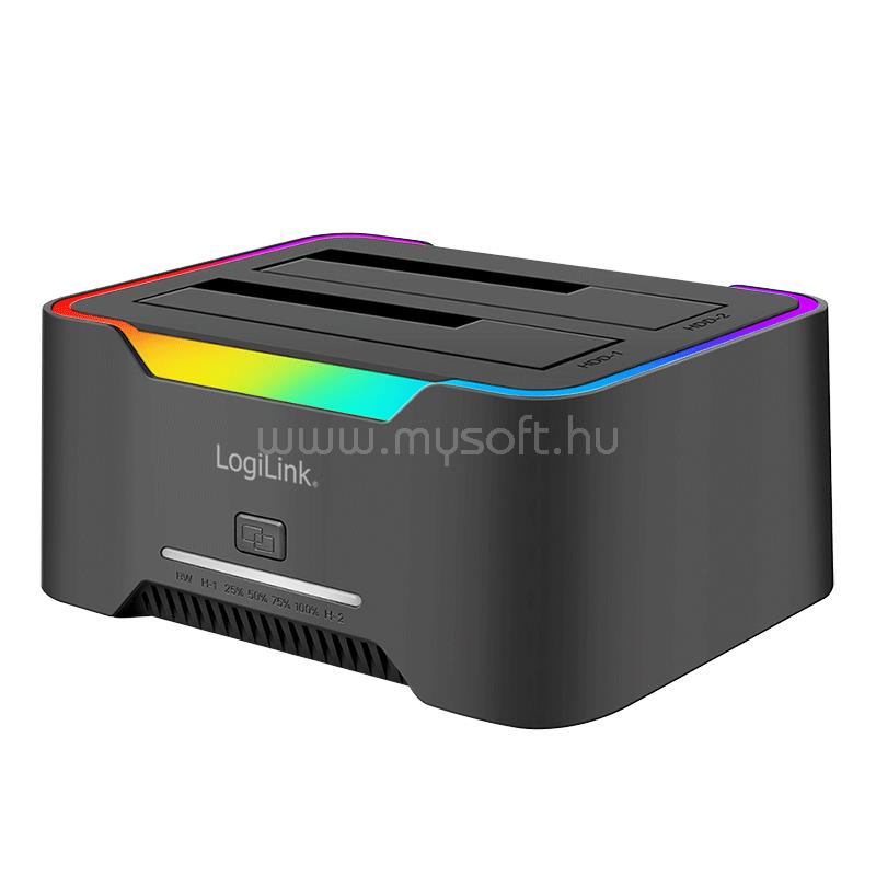 LOGILINK Kettős dokkolóállomás, 2 port, USB-C 3.2 Gen 1, 2,5" és 3,5", offline klón, fekete