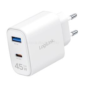 LOGILINK Kettős USB aljzatú adapter, 45 W, GaN, 1x USB-A, 1x USB-C (fehér) LOGILINK_PA0410 small