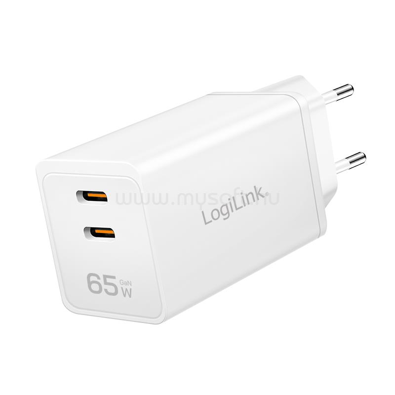 LOGILINK Kettős USB aljzatú adapter, GaN, 65 W, 2x USB-C (PD 3.0/QC 4.0) (fehér)