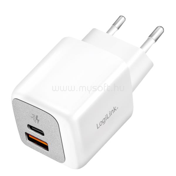 LOGILINK Kettős USB töltő, 1x USB-C (PD), 1x USB-A, 20 W, fehér