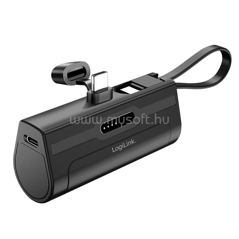 LOGILINK Kompakt külső akkumulátor 4500 mAh, beépített USB-C kábellel és csatlakozóval, védőkupakkal, 10 W