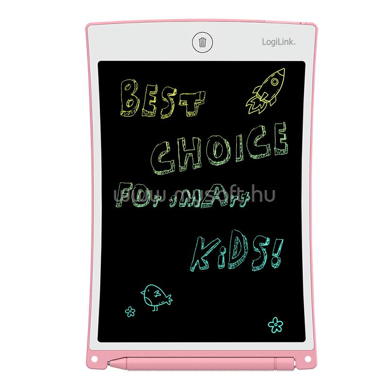 LOGILINK LCD gyermek írótábla 8,5", törölhető-újraírható, szembarát (rózsaszín)